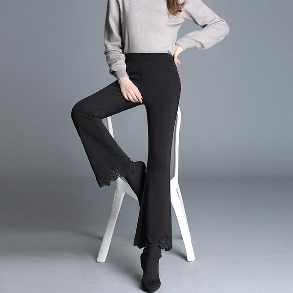 

women's pants & capris autumn winter trousers plus size loose velvet elastic waist black flare high female ankle-length, Black;white