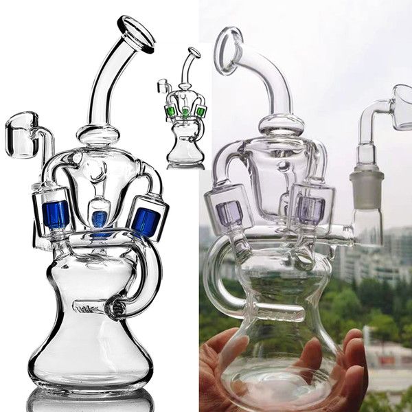 Impianto petrolifero riciclatore blu verde viola da 9,3 pollici Fab Egg Glass Dab Rigs Tubi filtranti curvi per acqua Klein Recyler Oi Bong