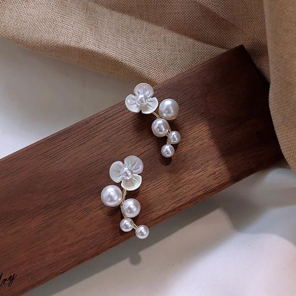 

dangle & chandelier korean elegant white resin flower earrings for women girl multi imitation pearl flowers petal drop party jewelry, Silver