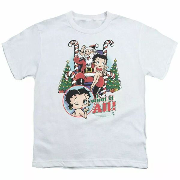 

betty boop i want it all kids youth t shirt licensed classic cartoon tee white, White;black
