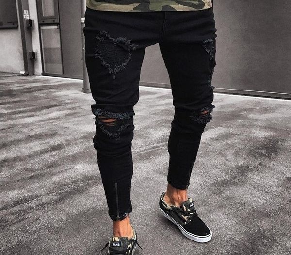 

men's shorts black rock pants tight fitting zipper washed trousers jeans hip hop casual feet for men 3g9r, White;black