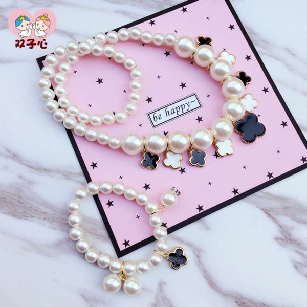 

korean jewelry alloy clover oil dripping children's necklace bracelet set girl's clothing accessories necklace, Black