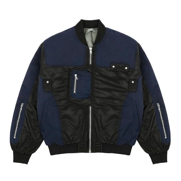 

men's jackets padded jacket with zippered patchwork colors, and a short loose for pilots, Black;brown