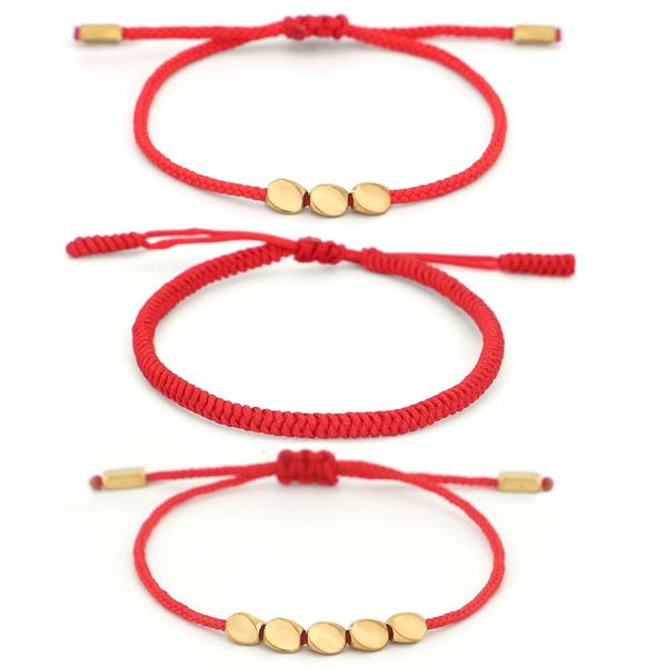 

3pcs\set copper beads braclet set tibetan buddhist lucky bracelet handmade knots red rope bracelets & bangles for women men charm, Golden;silver