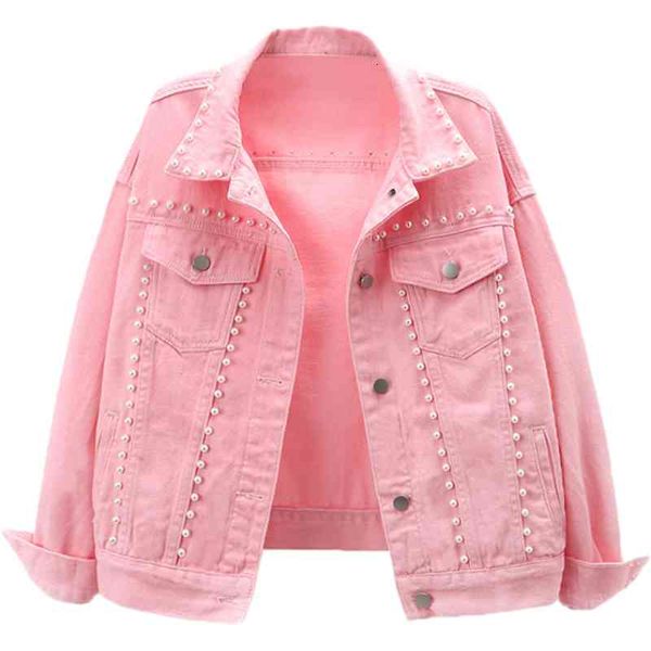 

women's jackets 2021 fashion white denim jacket women spring autumn short beaded single-breasted korean loose jeans coat female ou, Black;brown