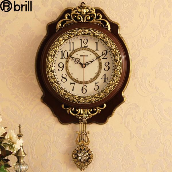 

large pendulum wall clock silent luxury vintage living room reloj pared 3d mechanism antique style home decor clocks