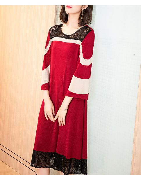 

dress three quarter fold elastic fashion loose big yards lace patchwork, Black;gray