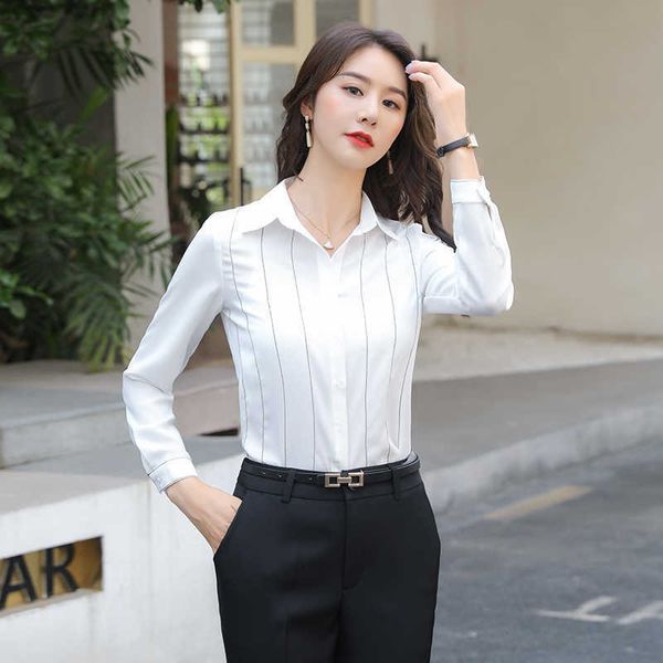 

large size s-4xl ladies professional office striped shirt chiffon bottoming overalls 210527, White