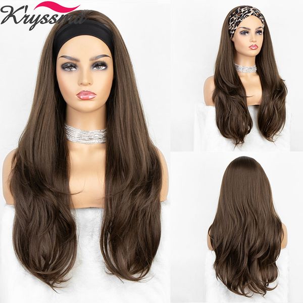 

long straight hair brown headband wig for women daily use wedding party travel holidays glueless wig 2 bands gitf, Black