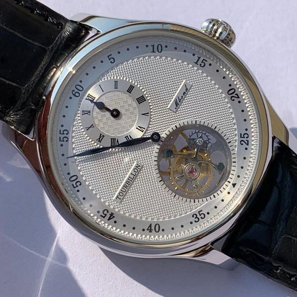 

wristwatches luxury watches st8006 tourbillon watch stainless steel sapphire crocodile belt waterproof wrist for men, Slivery;brown