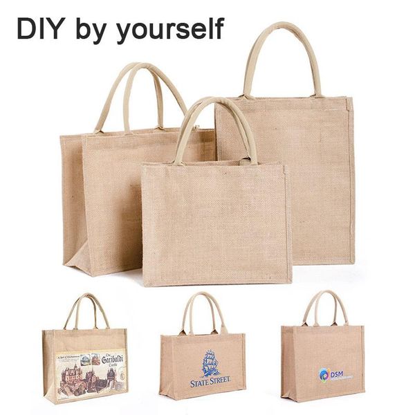 

storage bags portable reusable jute shopping bag eco friendly burlap large capacity handbag great for grocery beach picnics travel