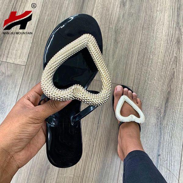 

mountain 2021 women's sandals open toe flat summer slippers heart shaped outdoor beach shoes fashion plus size 40, Black