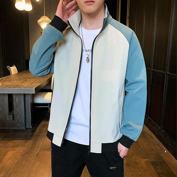 

men's jackets 2021 spring autumn fashion cool jacket men korean stand zipper polyester simple casual streetwear sport, Black;brown