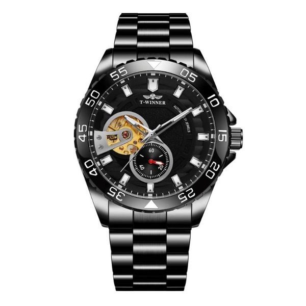 

winner fashion trend multi-pointer steel belt dial men's automatic mechanical watch folding buckle wristwatches, Slivery;brown