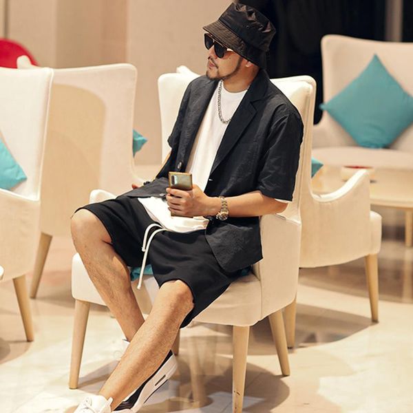 

men's casual shirts 2021 summer suit collar over size loose shirt black half sleeve s5066, White;black