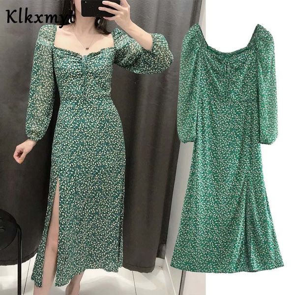 

klkxmyt summer dress women high street vintage print square collar party midi za dress vestidos de fiesta de noche vestidos, Black;gray
