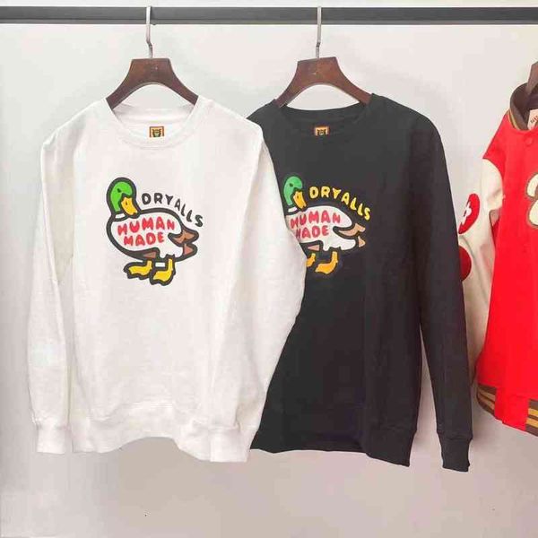 

high gram weight human made duck autumn terry round neck pullover loose sweater, Black