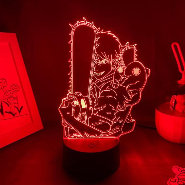 

night lights 3d led anime chainsaw man figure denji neon bedroom bedside decor otaku birthday gifts manga lava lamp