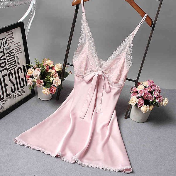 

women silk satin gown sleeveless dress lace sleep dress v-neck ies shirt fashion sleepwear nightwear, Black;red