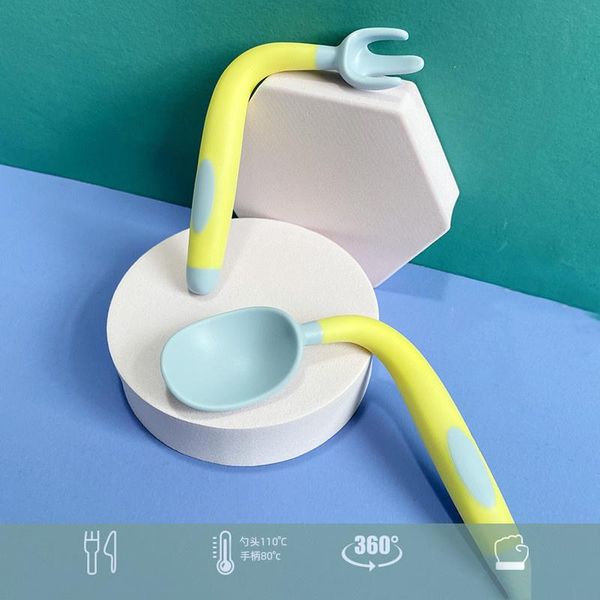 

cups, dishes & utensils spoon fork for baby set auxiliary silicone spoons toddler learn to eat training bendable soft infant tableware