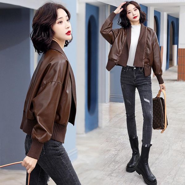 

women's leather & faux 2021 autumn winter short loose and versatile fashion sheepskin thin large real pullover, Black