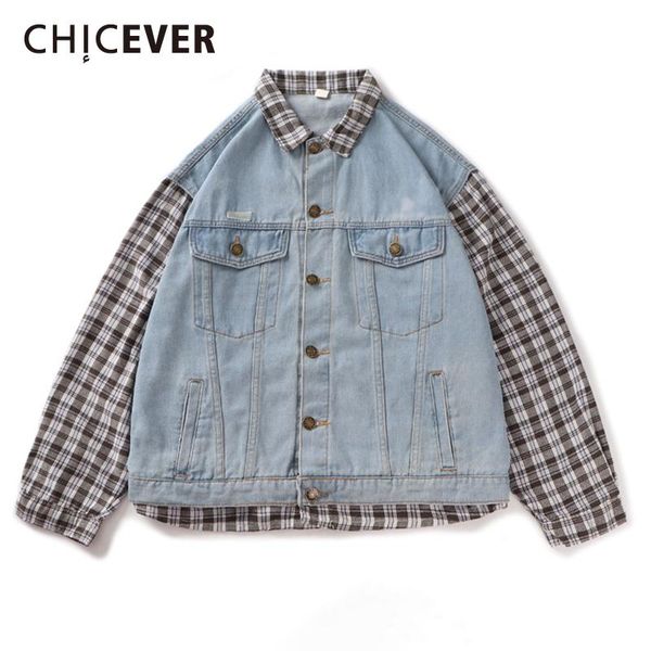

women's jackets chicever casual gingham patterned denim jacket for women lapel long sleeve straight korean fashion coat 2021 clothing, Black;brown