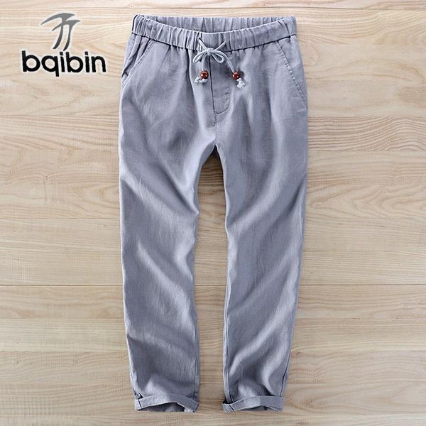 

brazil style linen pants men brand casual flax trousers fashion elastic loose ankle-length mens big pantalon men's, Black