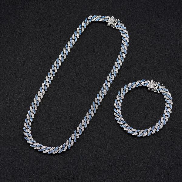 

chains two-tone watercolor diamond 9mm cuban chain men's and women's necklace bracelet fashion hip-hop tide brand jewelry, Silver