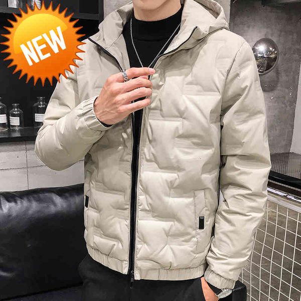 

men's winter down jacket solid folds puffer white duck coats windproof warm hooded parka fashion men clothing, Black