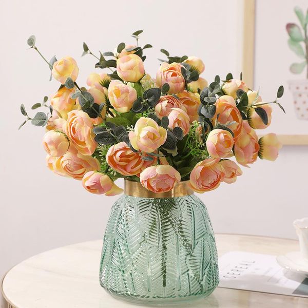 

artificial fake flowers bouquet tea rose camellia 10 heads silk flower vases wedding bridal home garden decor decorative & wreaths