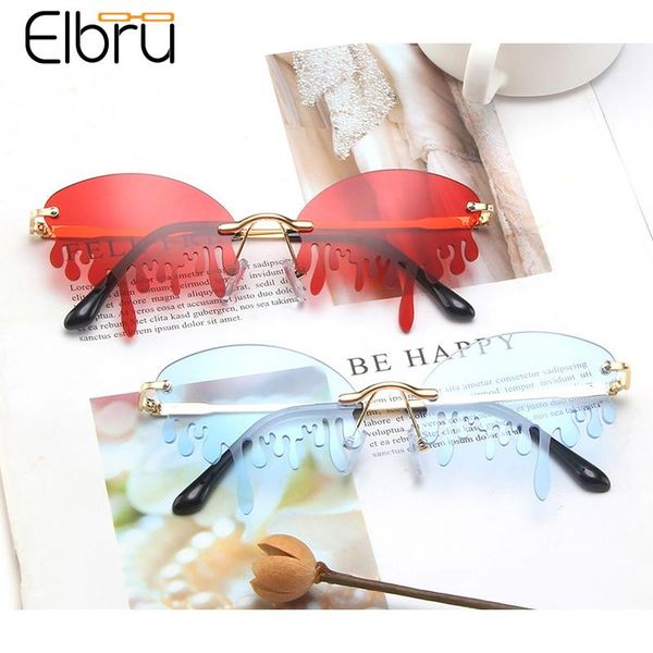 

sunglasses elbru rimless irregular fashion outdoor driving spectacles frame exaggerated tear shaped lens glasses for menwomen, White;black