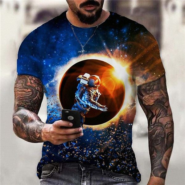 

men's t shirt 3d print graphic astronaut crew neck daily sports print short sleeve casual classic designer big and tall blue 69oy#, White;black