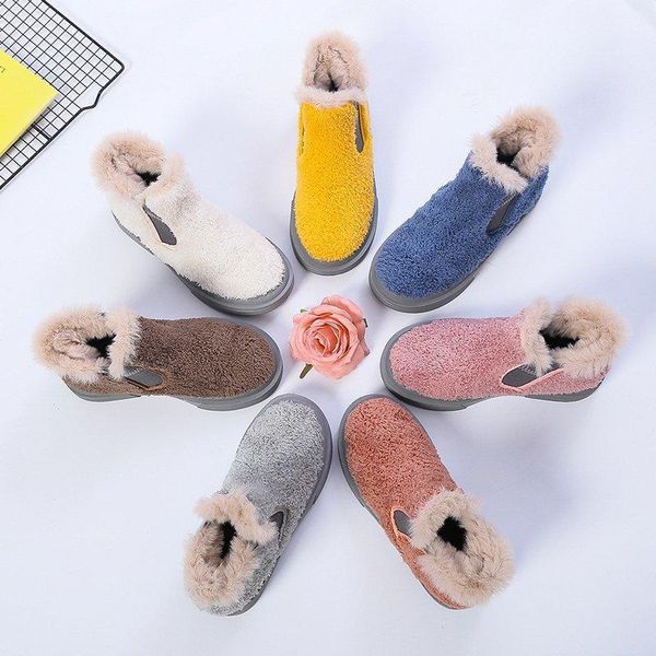 

boots fashion furry chunky platform shoes 2021 winter warm thicken plus velvet cotton woman flock slip-on ankle, Black