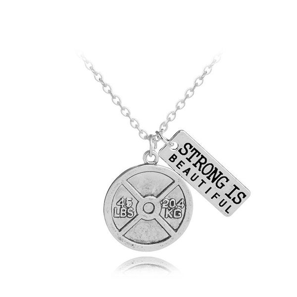 

pendant necklaces choose strength english letters small kettlebells fitness strong body necklace woman mother girl gift wedding blessing jew, Silver