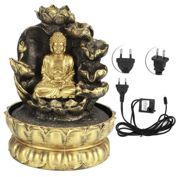 

innovative led buddha statue waterfall fountain tableornament with water pump for home metal decoration decorative objects & figurines