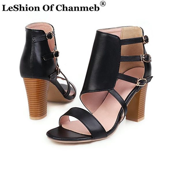 

chic sandals women multi-buckle strap summer gladiator ladies woman big size 43 high heels party shoes sandalias mujer, Black