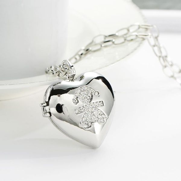 

silvery big heart necklaces glossy love rhinestone girl metal locket pendants for women birthday gifts pendant, Silver
