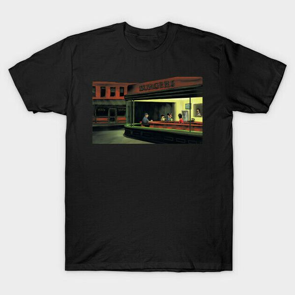 

night burgers bob's burger edward hopper nighthawks cartoon mashup black t-shirt, White;black