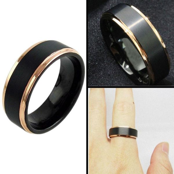 

wedding rings tungsten ring 8mm for men women black & rose gold stepped edge polished engagement bands, Slivery;golden