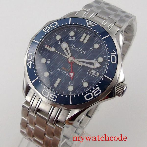 

wristwatches 41mm mechanical automatic men's watch sapphire glass auto date gmt function mental strap, Slivery;brown