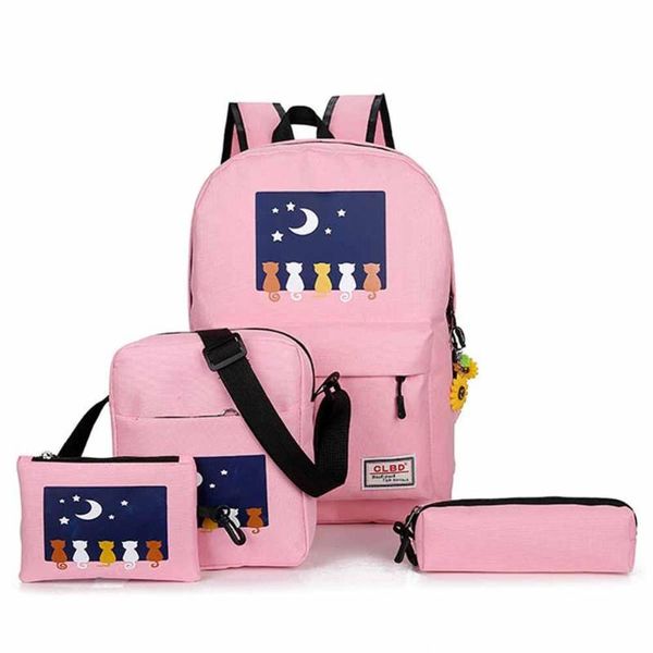 

pencil bags creative multi-function pen bag cute animal cat multi-piece canvas backpack 4 piece shoulder student stationery supplies