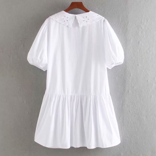 

dresses new french wild sweet embroidered loose single-breasted white female dress v-neck hollow simple chic women's, Black;gray
