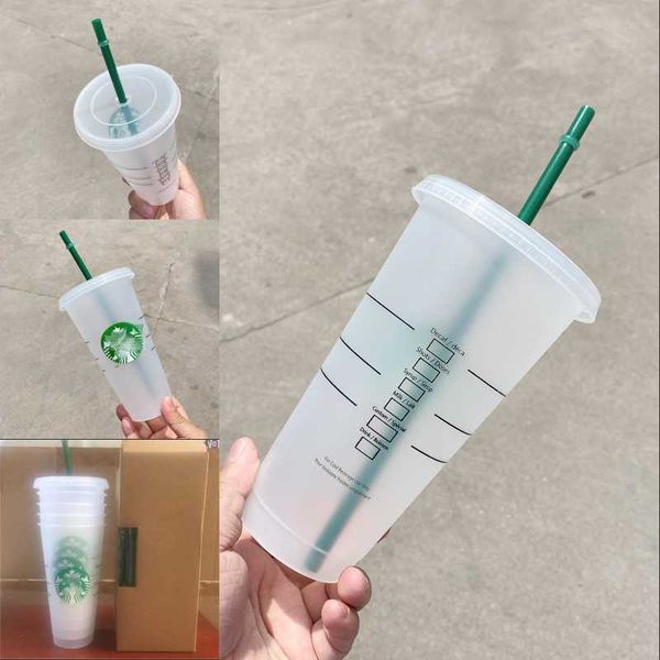 

starbucks mermaid goddess 24oz/710ml mugs plastic tumbler reusable clear drinking flat bottom pillar shape lid straw cups9o4z