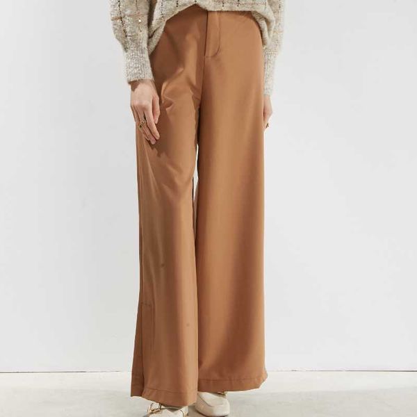 

women suit pants simple high waist straight wide side split leg casual trousers women's & capris, Black;white