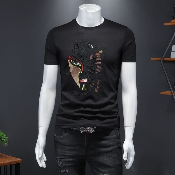 

fashion t shirts 2021 season men's embroidery round neck short sleeve wear high end, White;black