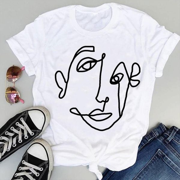 

clothing cartoon simple face womens t shirts funny cute fashion print graphic summer short sleeve female clothes tees shirt, White