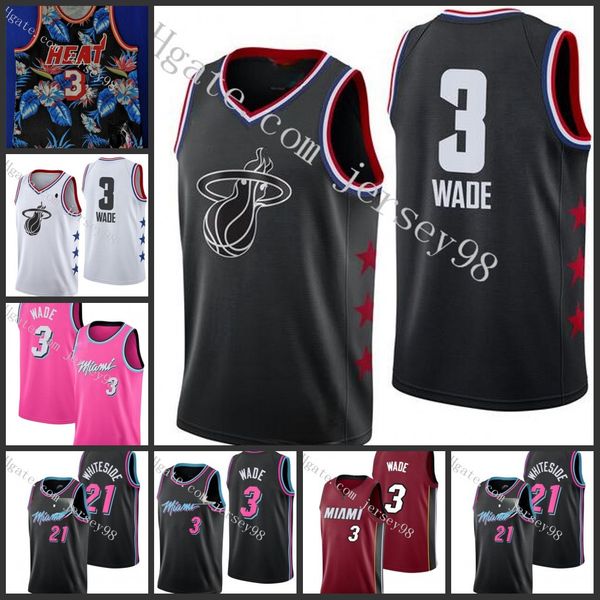 

miami heat men #7 goran dragic #3 dwyane wade retro basketball jersey, Black