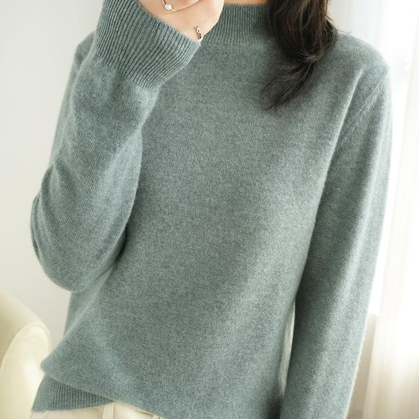

women's sweaters half high neck cashmere wool sweater solid color knitted pullover fashion loose long sleeves autumn and winter, White;black