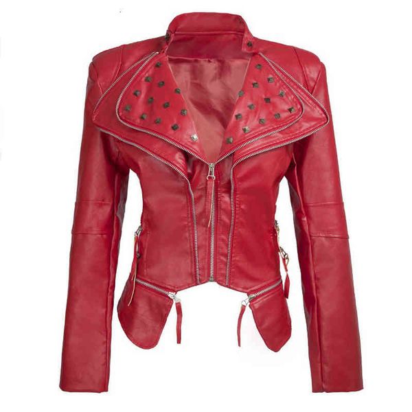 

women's leather & faux jacket for woman size s-xxxl coat fashion short leather rivet jacket good price plus coat rhvl, Black