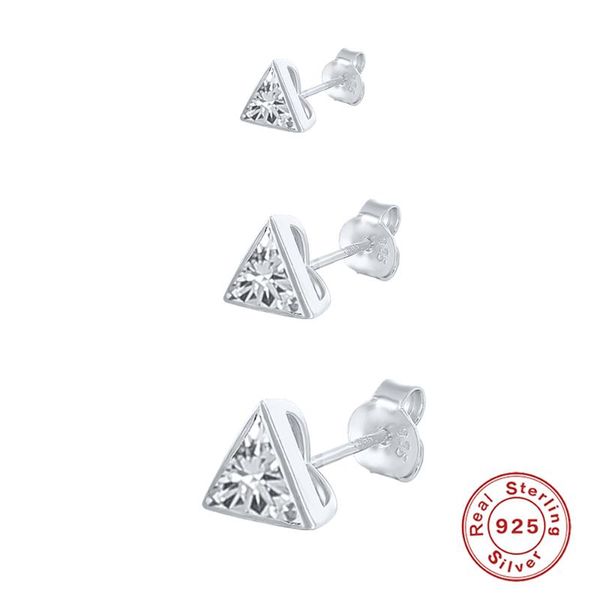 

stud boako 3pc/set earrings for women 925 sterling silver triangle zircon piercing fine jewelry aretes pendientes w5, Golden;silver